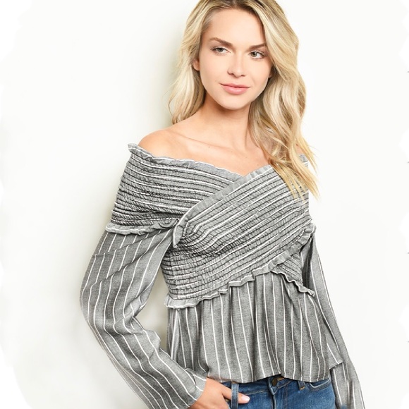 Sage Tops - Catch Me If You Can Smocked Off The Shouldered Top